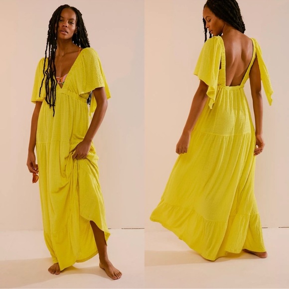 Free People Beach La La Maxi Maxi Dress in Golden Kiwi - Picture 1 of 8